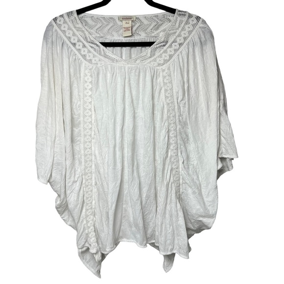 Sundance Boho Top Women's SZ Large white Poncho Flowy Oversized Peasant Blouse - Picture 5 of 5
